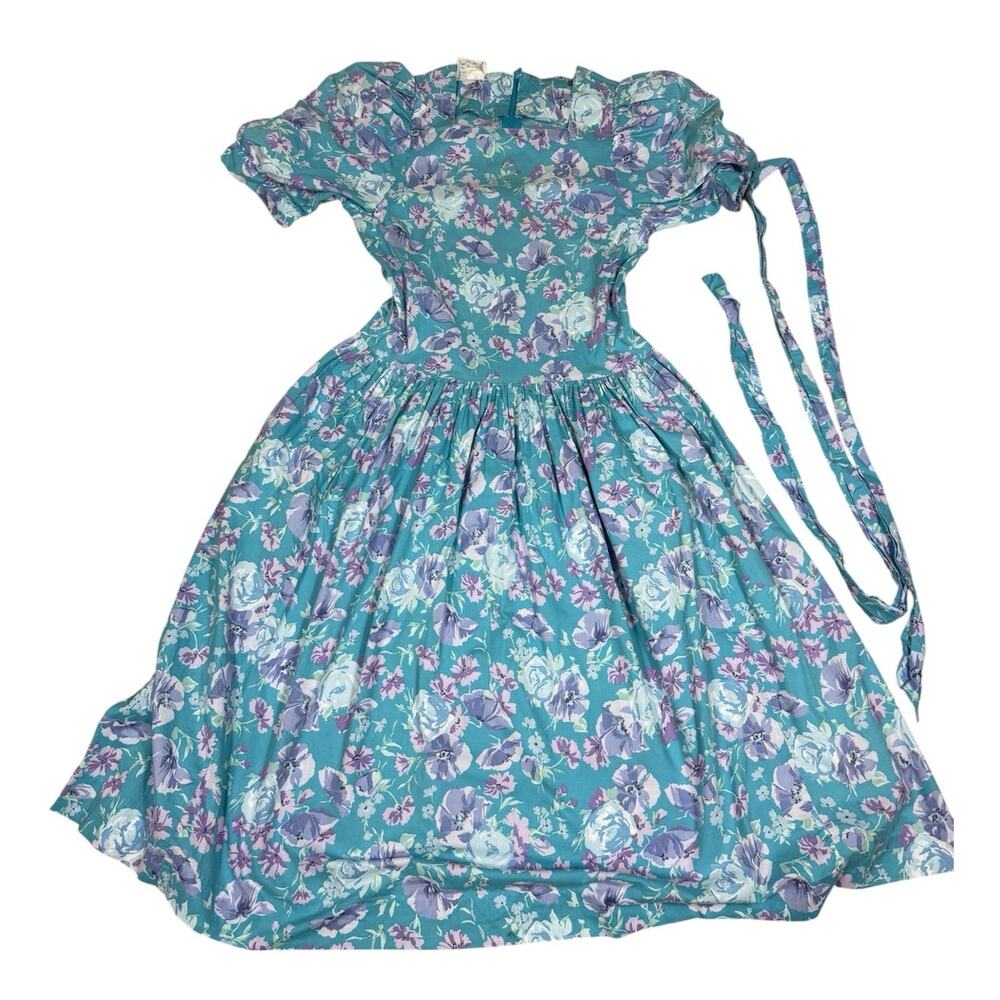 Vintage Laura Ashley Womens Size US 10 Blue Floral Dress Tie Waist